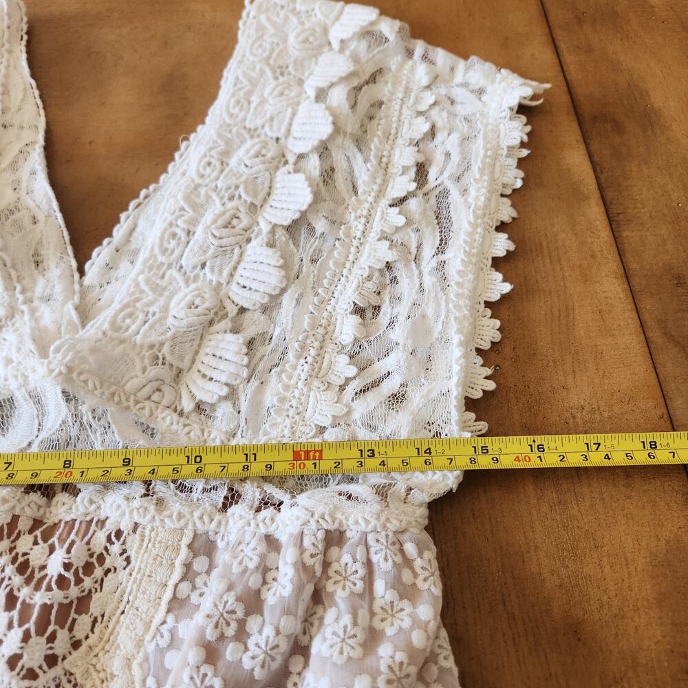 Champagne & Strawberry Anthropologie Crochet Dress Women's L Tan Whimsical Boho - Picture 11 of 15